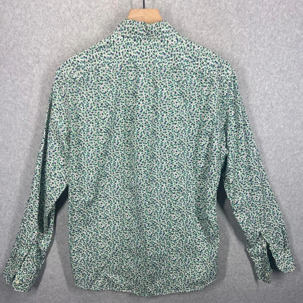 J Crew Secret Wash‎ Button Down Mens M Green Floral Long Sleeve Slim Fit EUC